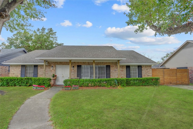 ranch-style home with a front lawn