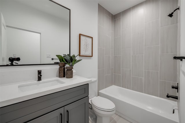 bathroom with vanity, bathing tub / shower combination, and toilet