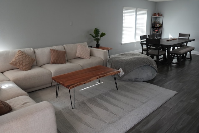 living room featuring dark wood-type flooring