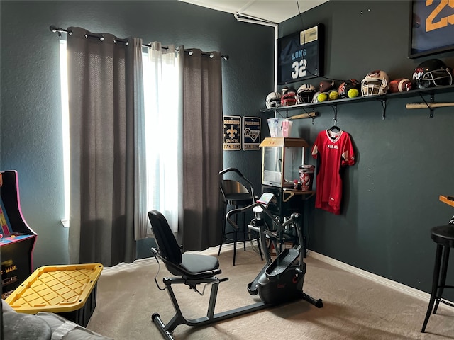 exercise area with carpet and a healthy amount of sunlight