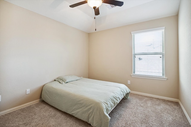 bedroom featuring carpet and ceiling fan