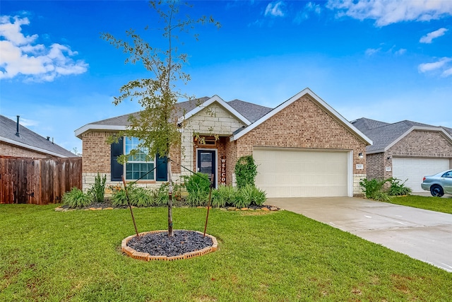 view of front of home with a front lawn and a garage