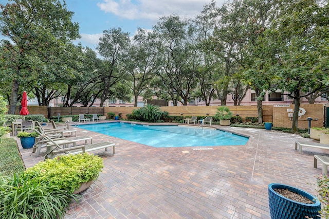 view of swimming pool featuring a patio