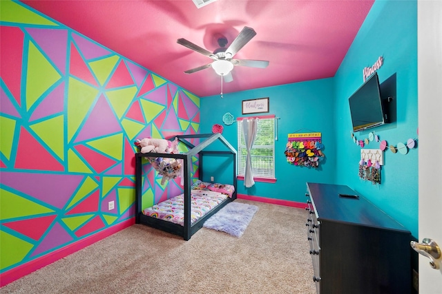 bedroom with carpet flooring and ceiling fan