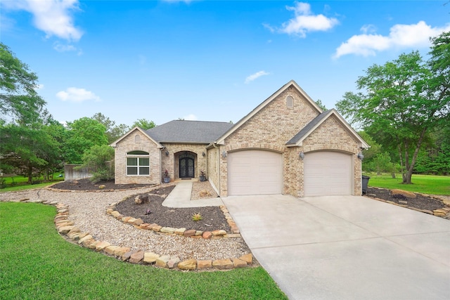 view of front of property with a garage and a front yard