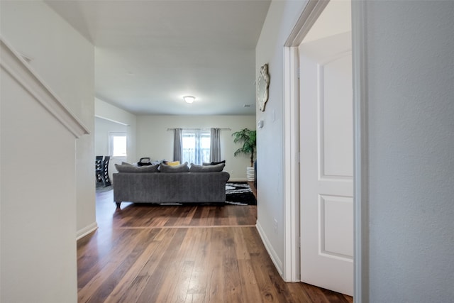 living room featuring dark hardwood / wood-style floors