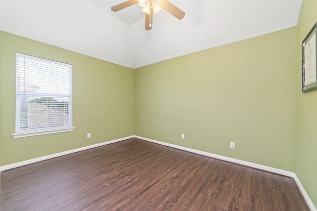 empty room with ceiling fan and hardwood / wood-style flooring