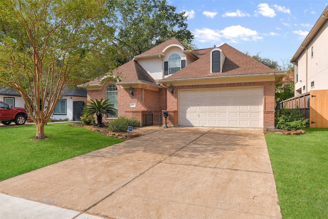 front of property featuring a front yard and a garage