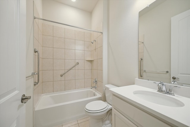 full bathroom featuring vanity, toilet, tile patterned flooring, and tiled shower / bath combo