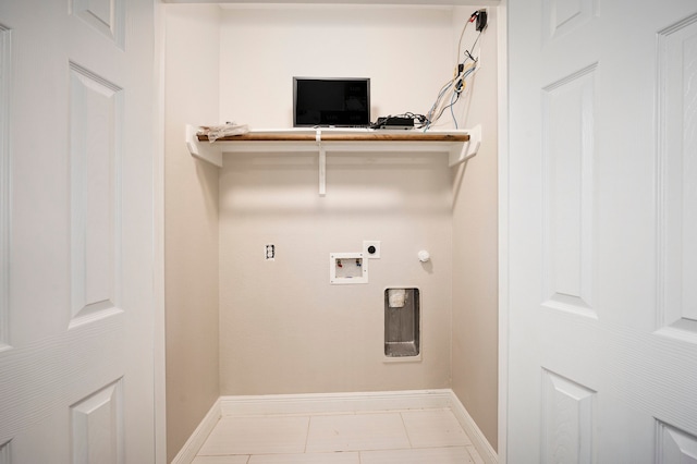 laundry room featuring hookup for an electric dryer, hookup for a washing machine, gas dryer hookup, and light tile patterned floors