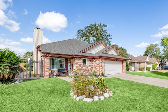 view of front of property with a garage and a front lawn