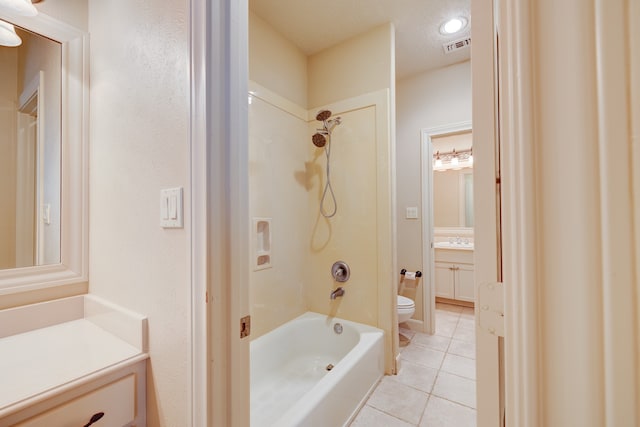 full bathroom with vanity, tile patterned flooring, tub / shower combination, and toilet