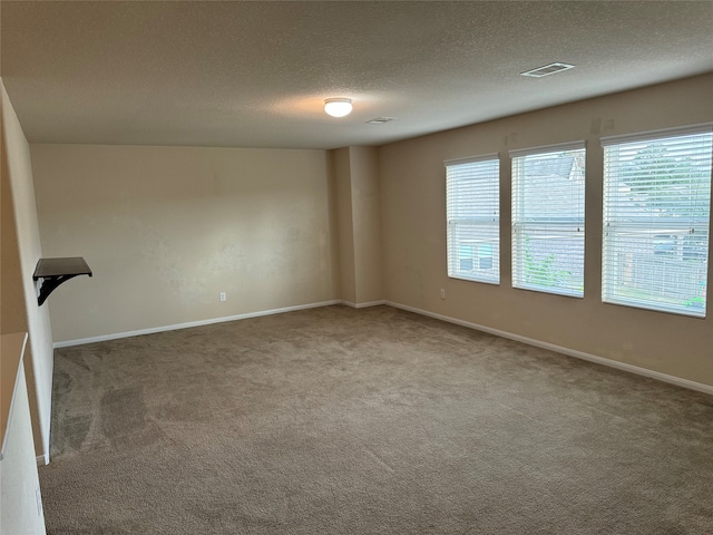 carpeted spare room featuring a textured ceiling and plenty of natural light