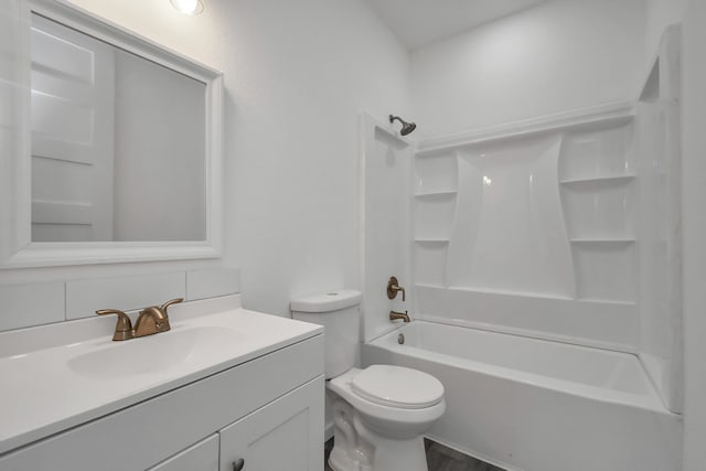 full bathroom featuring vanity, decorative backsplash, shower / bath combination, hardwood / wood-style floors, and toilet