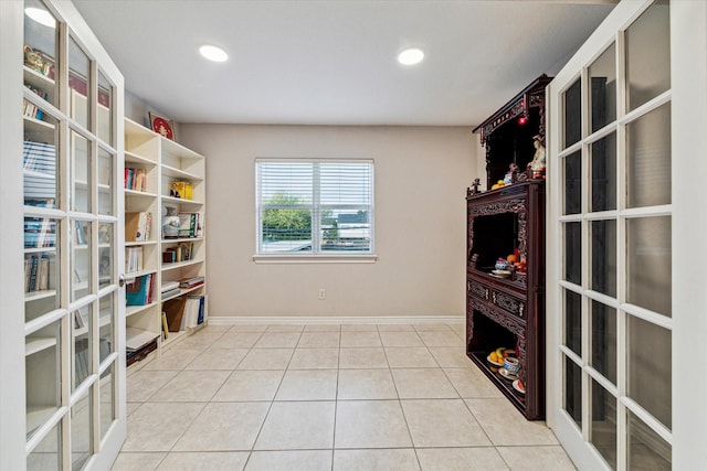3227 Audley St, Houston, TX 77098 - unfurnished office with tile patterned flooring, french doors, and recessed lighting