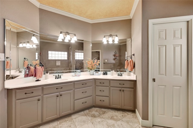 bathroom featuring vanity and crown molding