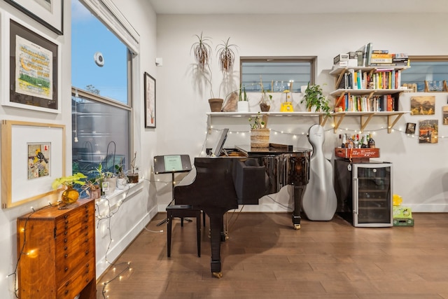 misc room featuring wood-type flooring and wine cooler