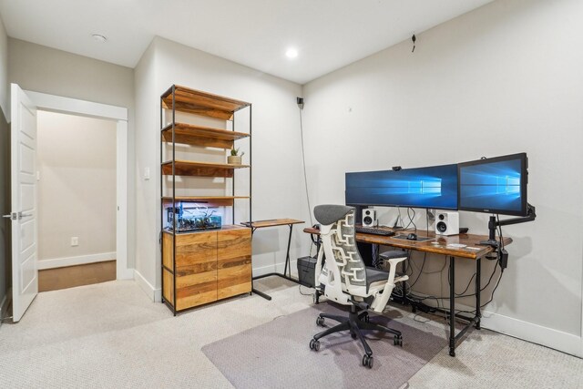 view of carpeted home office