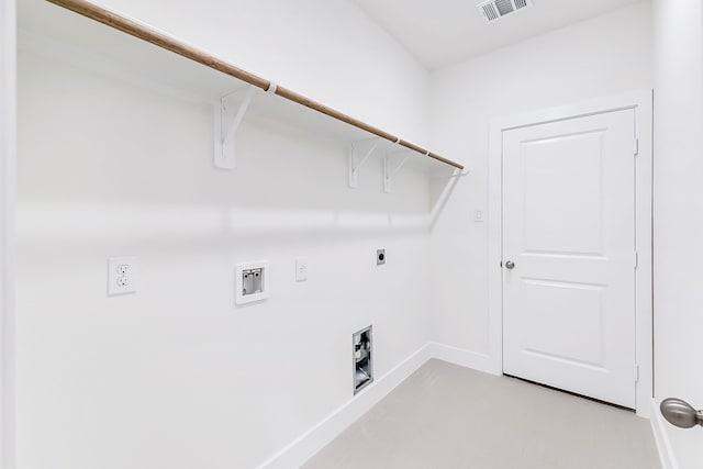 clothes washing area with electric dryer hookup and washer hookup