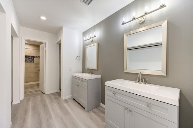 bathroom with wood-type flooring and vanity