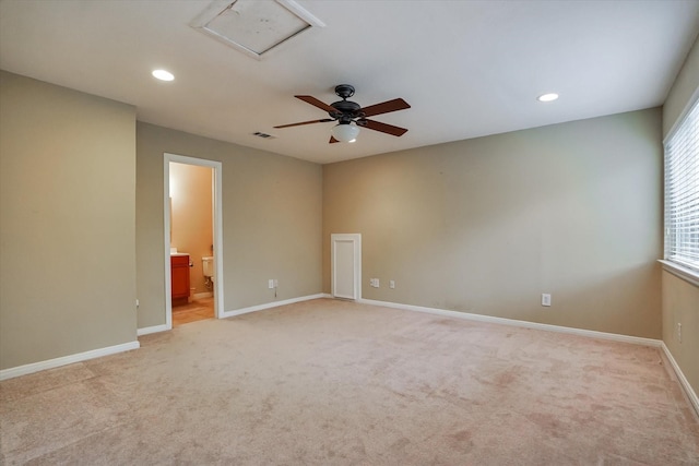 carpeted empty room with ceiling fan