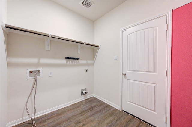 laundry area with hookup for an electric dryer, washer hookup, and dark hardwood / wood-style flooring