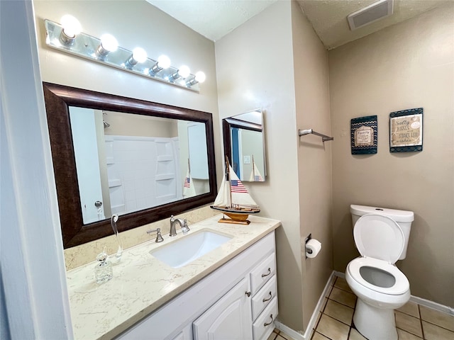 bathroom featuring vanity, toilet, and tile patterned floors