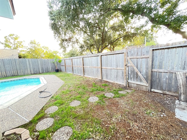 view of yard with a fenced in pool