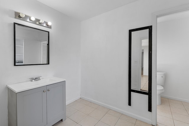 bathroom featuring vanity, toilet, and tile patterned flooring