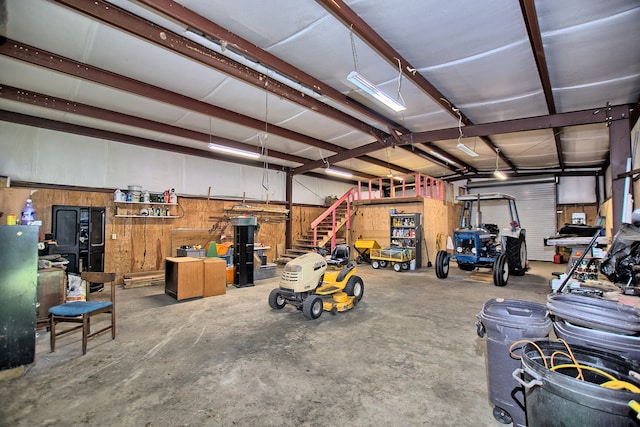 garage with wooden walls