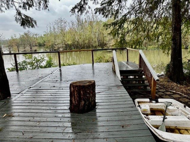 view of dock with a water view