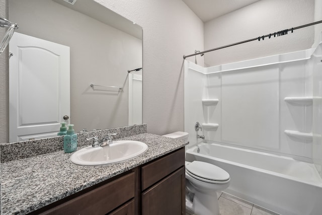 full bathroom featuring vanity, toilet, shower / bathing tub combination, and tile patterned flooring