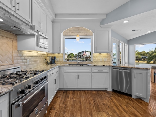 kitchen with white cabinets, plenty of natural light, sink, and appliances with stainless steel finishes