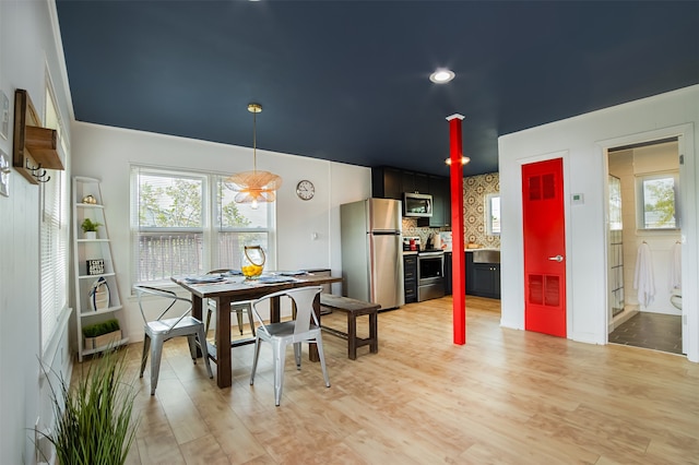 dining room with light hardwood / wood-style flooring