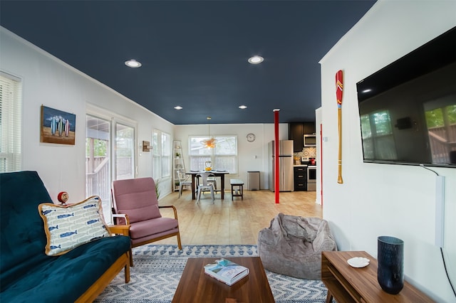 living room with light wood-type flooring