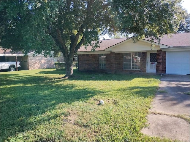 ranch-style house with a front lawn and a garage