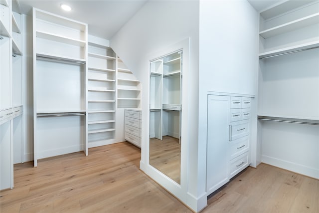 spacious closet featuring light hardwood / wood-style floors