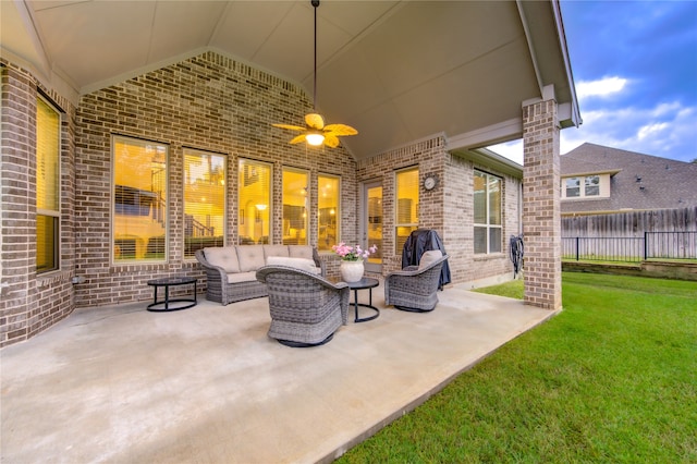 view of patio featuring outdoor lounge area and ceiling fan