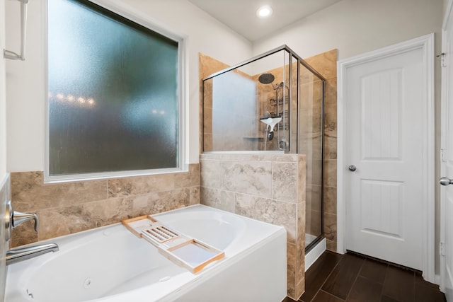 bathroom with plus walk in shower