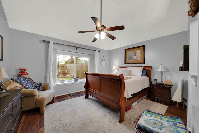 bedroom featuring ceiling fan and dark hardwood / wood-style floors