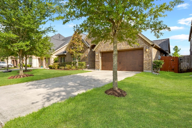 view of front facade with a front yard and a garage