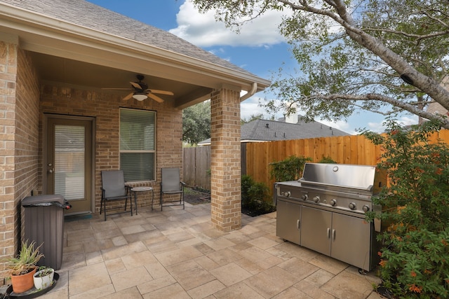 view of patio / terrace featuring ceiling fan