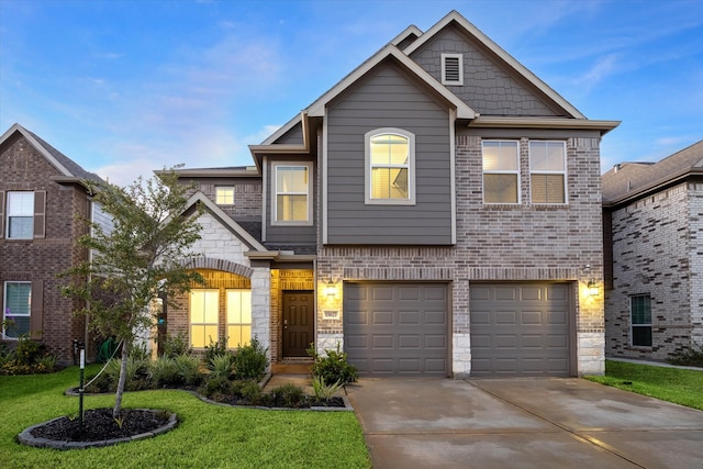 view of front facade with a front lawn and a garage