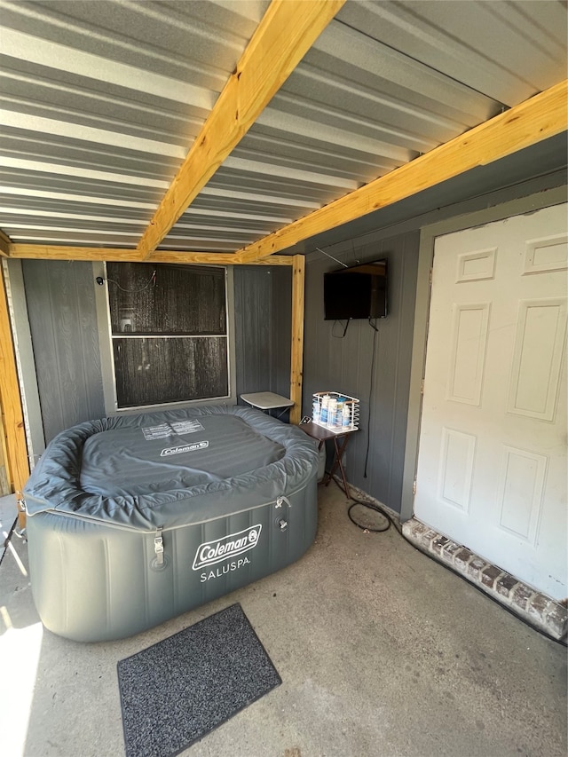 garage with wooden walls