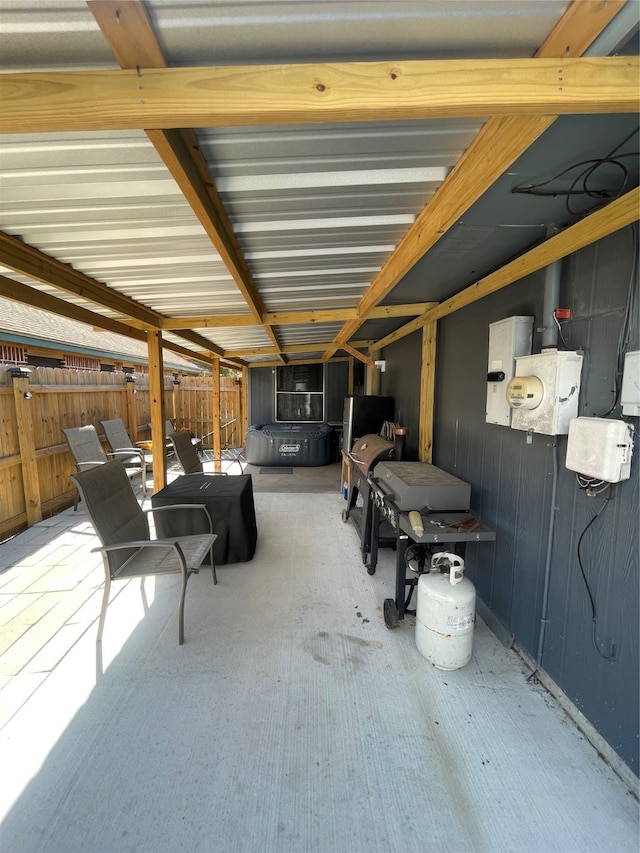 view of patio featuring a hot tub