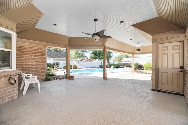 view of patio featuring ceiling fan