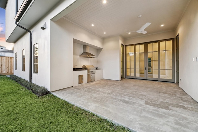 1944 Larchmont Rd, Houston, TX 77019 - unfurnished living room with recessed lighting, ornamental molding, ceiling fan, and tile patterned floors