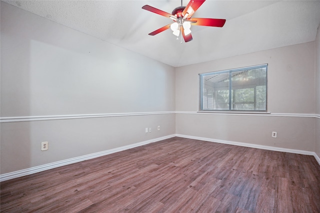 unfurnished room with a textured ceiling, hardwood / wood-style flooring, and ceiling fan