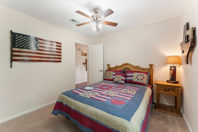 bedroom featuring carpet and ceiling fan