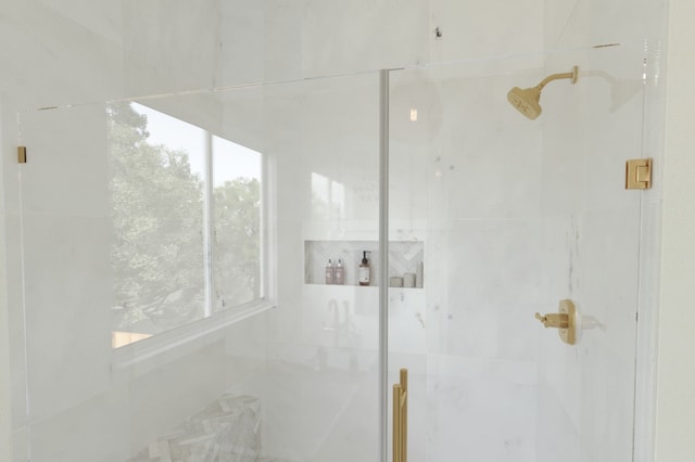 interior details with tiled shower